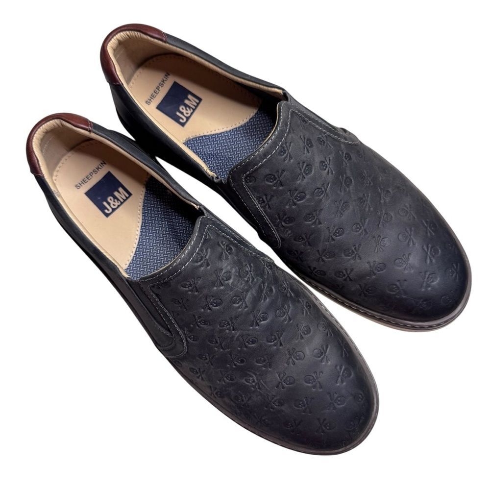 Johnston & Murphy J&M Men's Black Skull Embossed Slip On Shoes Sneakers Size 8.5